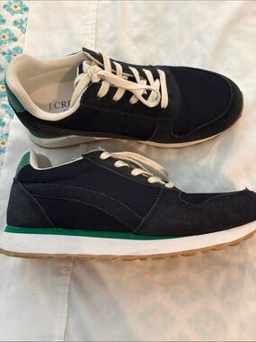 J. Crew women’s Navy Sneakers with Green Trim